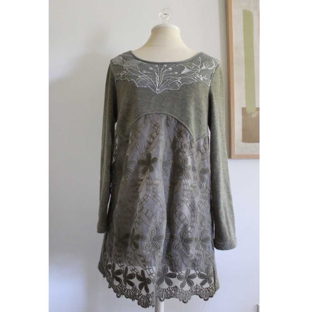 Simply Couture Green Lace Tunic Top Estimated Large Preowned